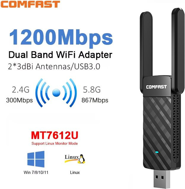 Comfast USB 3.0 WLAN Adapter Dual-Band 5GHz & 2,4GHz mit High Gain Antennen in Schwarz - Bild 1