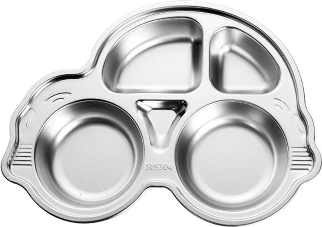 Unterteilter Speiseteller aus Edelstahl von CosyHome in Silber mit lustiger Cartoon-Form für Babys - Bild 1