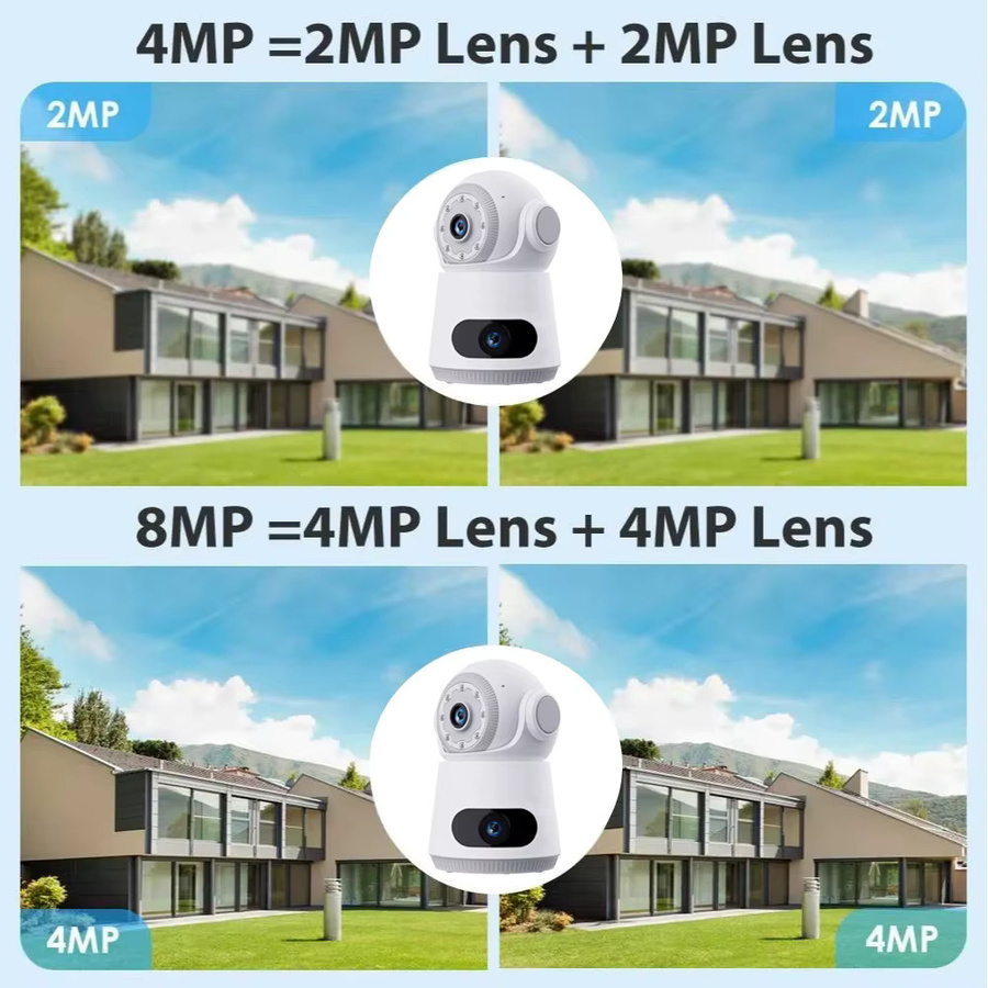 V380 4G-Kamera mit SIM-Karte, 8 MP 4K Dual-Objektiv mit Dual-Screen, Zwei-Wege-Audio, IP-Überwachungskamera für Heimsicherheit und Babyphone, Weiß - Bild 2