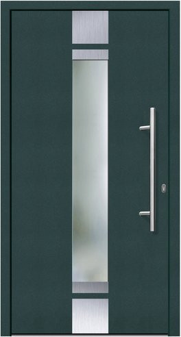 KNOCK Flügelüberdeckende Kunststoff-Haustür Terra in Moosgrün mit Glaseinsatz und Aluminium-Elementen - Bild 1