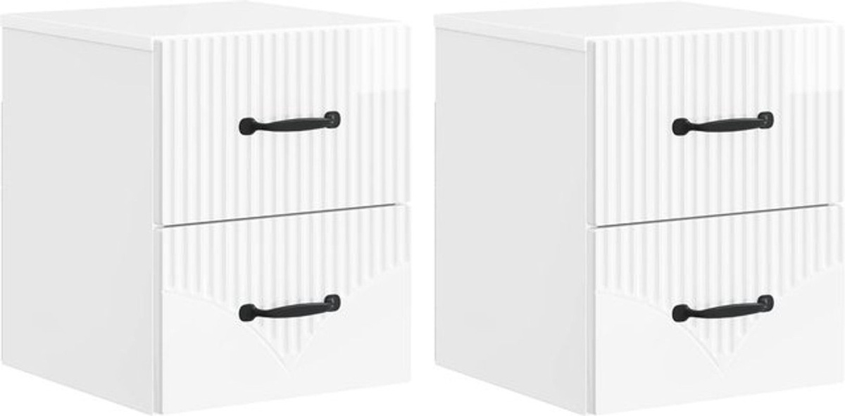 Set aus 2 wandmontierten Nachttischen von vidaXL in modernem Design, Hochglanz Weiß aus Holzwerkstoff - Bild 1