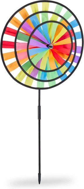 Relaxdays Windrad aus Kunststoff in Bunt mit Regenbogen Design, zusammensteckbar, Höhe: 73,5 cm, Breite: 35,5 cm, Tiefe: 15 cm - Bild 1