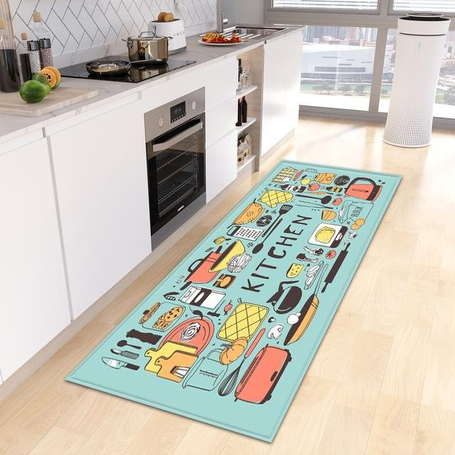 Karpetti Küchenbodenmatte Set aus 2 Stück, Blau, Rutschfest und Waschbar, Polyester, B/T: 40 x 60 cm und 40 x 120 cm - Bild 1
