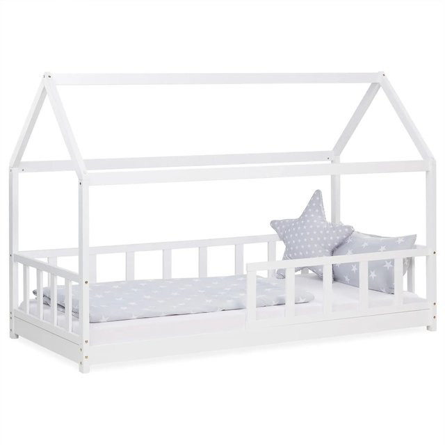Homestyle4u Bodenbett aus Kiefernholz mit Lattenrost in Weiß, B/T/H: 90 x 200 x 97 cm - Bild 1