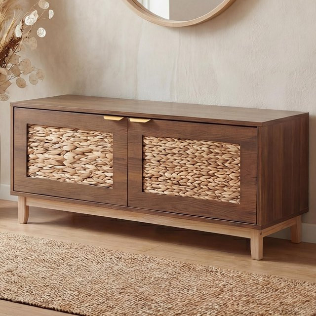 MCW Sitzbank P54 als Garderobenbank und Schuhregal mit Wasserhyazinthefront aus MDF, Braun, B: 120 cm, T: 45 cm, H: 42 cm - Bild 1