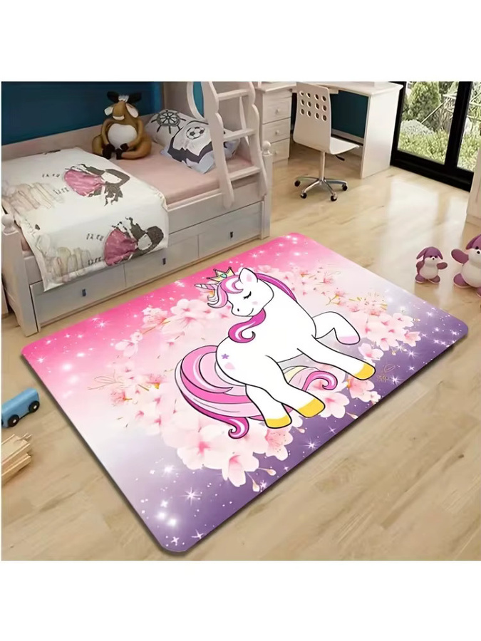 Einhorn-Teppich mit Kirschblüten- und Sternmuster in Pink für Kinderzimmer und Wohnzimmer - Bild 2