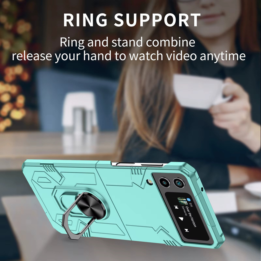 Mech Shell Magnetische Schutzhülle für Samsung Galaxy Z Flip 7 6 5 4 3 mit Drehbarer Ring und Anti-Drop Funktion in Pink oder Turquoise - Bild 4