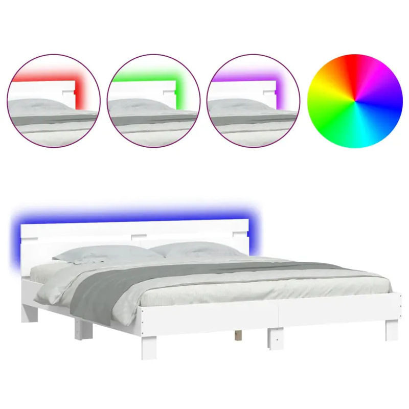Vidaxl Bettgestell mit Kopfteil und LED in Weiß, B/T/H: 160 x 200 cm - Bild 1