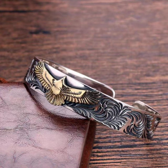 TuiYing Manschettenarmband, Gold, Metall, Herren, Punk, Adler Tierprint - Bild 1