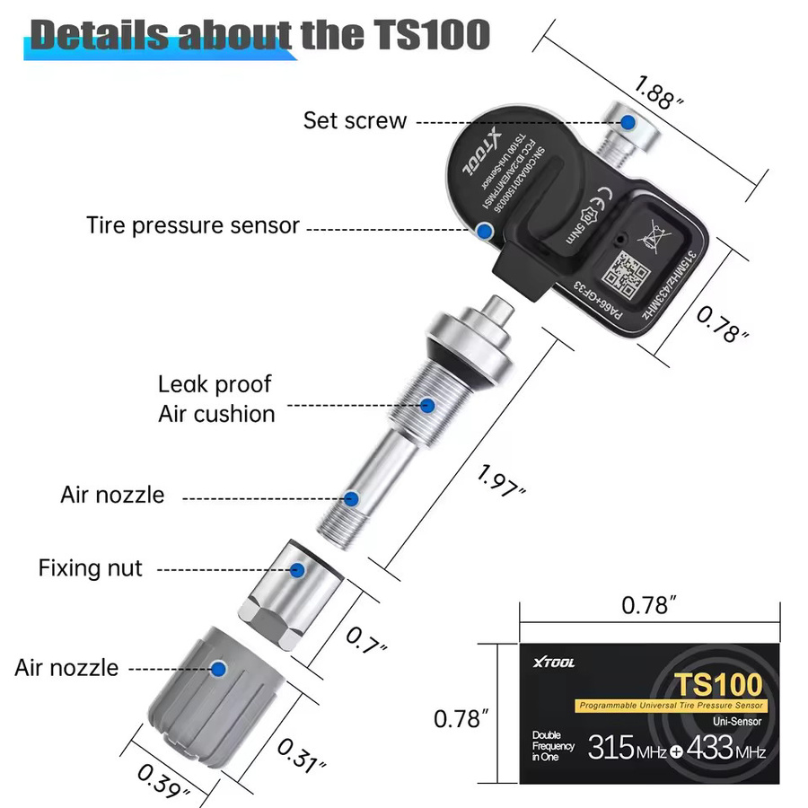 XTOOL TS100 PRO 2 in 1 TPMS Sensor Tester und Programmiergerät für 315 MHz & 433 MHz in Schwarz - Bild 4