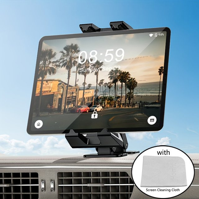 360-Grad drehbarer Tablet-Ständer und Handyhalterung in Schwarz für Auto, Schreibtisch und Wand mit selbstklebender Basis - Bild 1