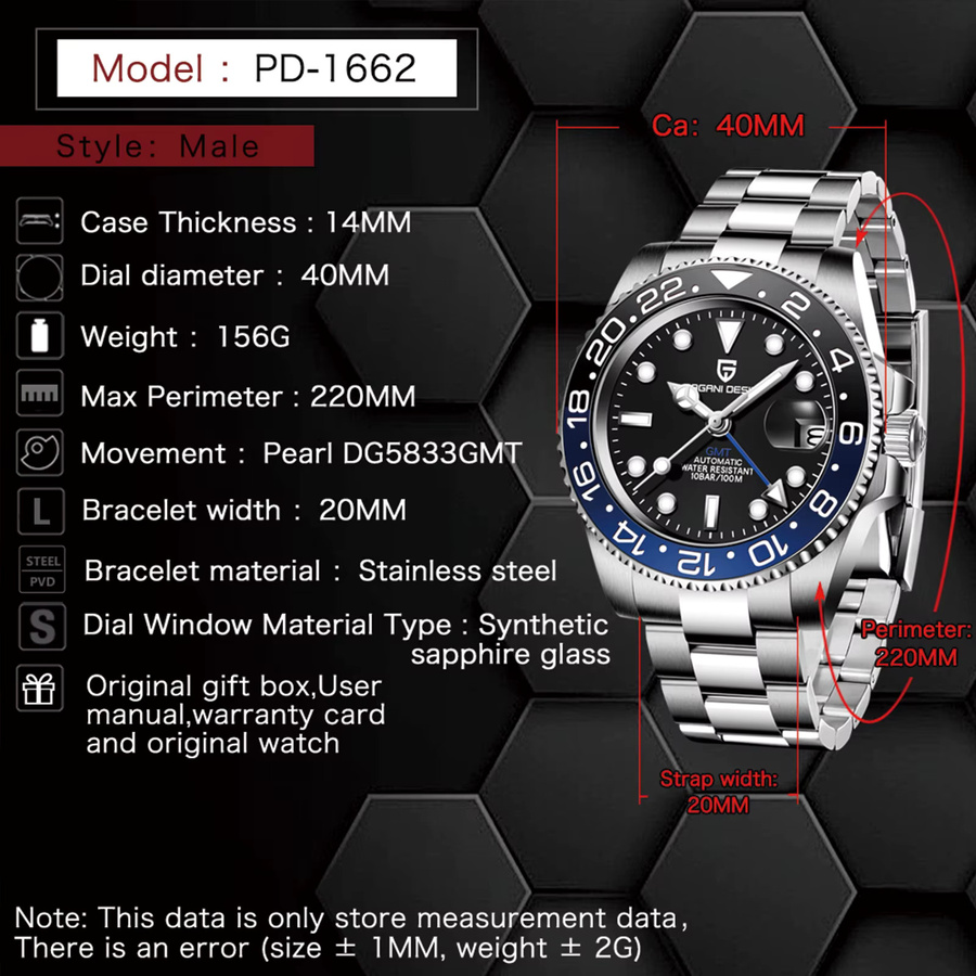 Pagani Design Armbanduhr, Automatik, GMT, Edelstahl, 40 mm, Herren - Bild 2