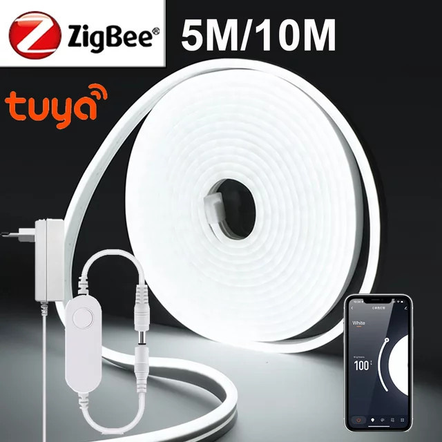 Lcamaw Tuya Smart ZigBee Neon Flex LED-Streifen, Wasserdichtes LED-Bandlicht in Weiß für Schrankbeleuchtung und Wandgestaltung, AC220V zu DC24V - Bild 1