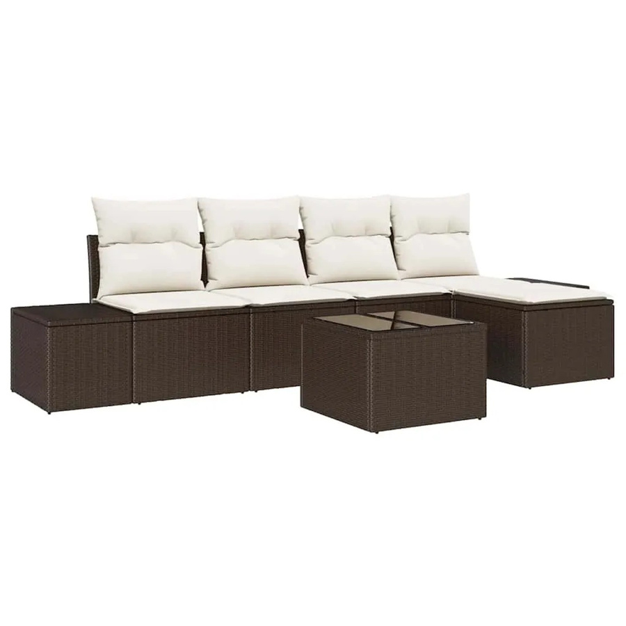 vidaXL Garten-Sofa-Set aus Poly-Rattan in L-Form mit 5 Teilen, Farbe Braun und Beige, inklusive Kissen und Couchtisch - Bild 2