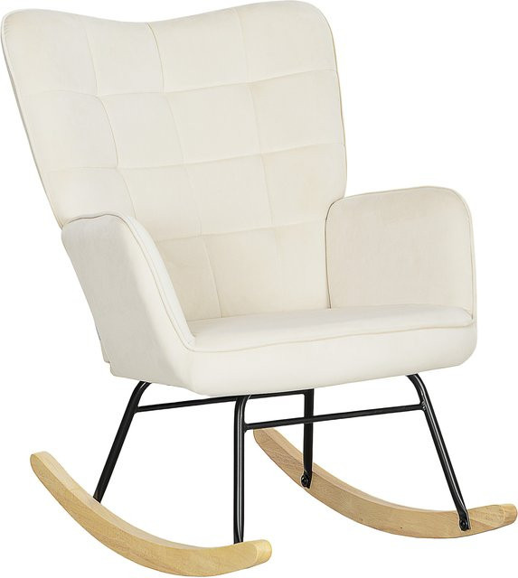 HOMCOM Schaukelstuhl mit Samtoptik und Armlehnen in Beige mit Holzkufen - Bild 1