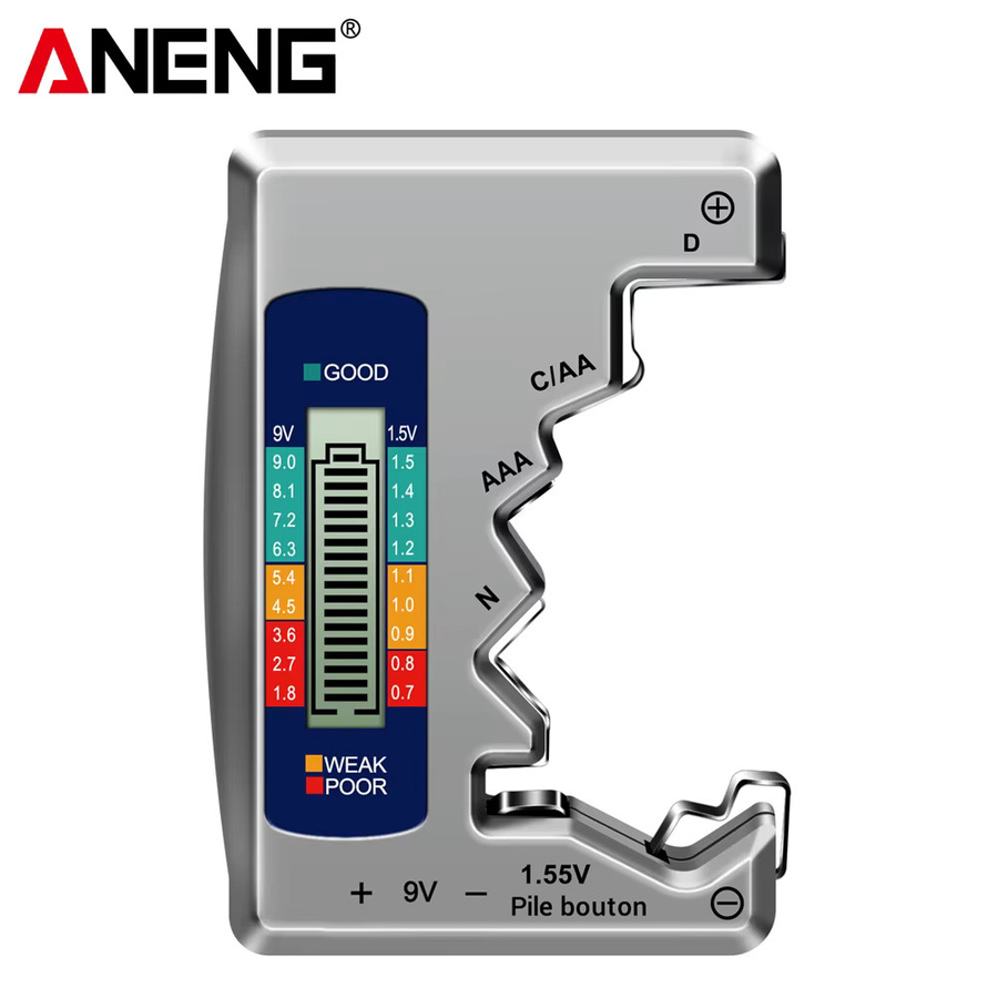 ANENG BT1688 Digitaler Batterietester mit LCD-Display zur Kapazitätskontrolle für AA, AAA, D, N, 9V und Knopfzellen in Silber - Bild 6