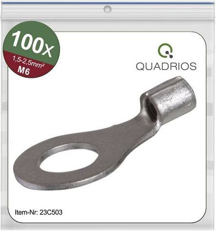 Quadrios 23C503 Ringkabelschuh Unisoliert in Silber, Querschnitt max. 2,5mm², Loch-Ø 6,5mm, 100 Stück - Bild 1