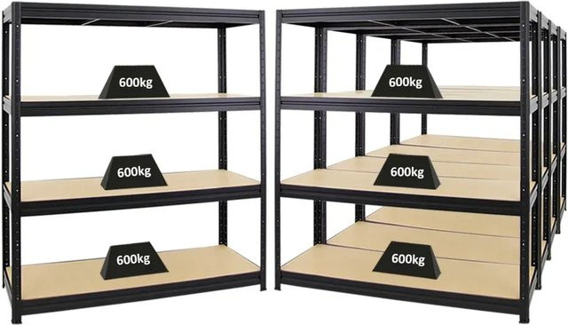 5x PROREGAL Schwerlastregal Dino Set, Schwarz, H x B x T: 180 x 160 x 60 cm, Fachlast 600 kg, mit verstellbaren MDF-Holzböden - Bild 1