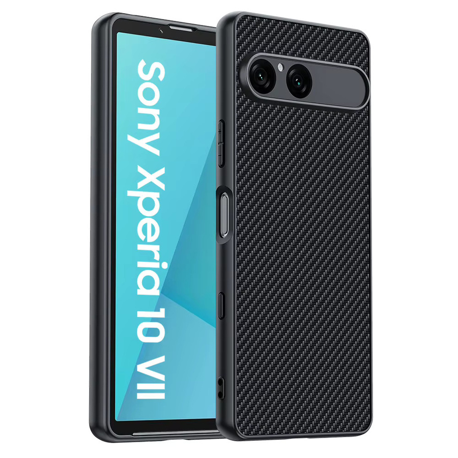 Minimalistische Carbonfaser-Ledertasche für Sony Xperia 1, Xperia 5 und Xperia 10 in Schwarz mit Silikon-Stoßstange und Anti-Drop-Schutzhülle - Bild 1