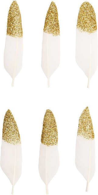 idee. Creativmarkt Gänsefedern Weiß-Gold, 6 Stück, Länge: 8 cm - Bild 1