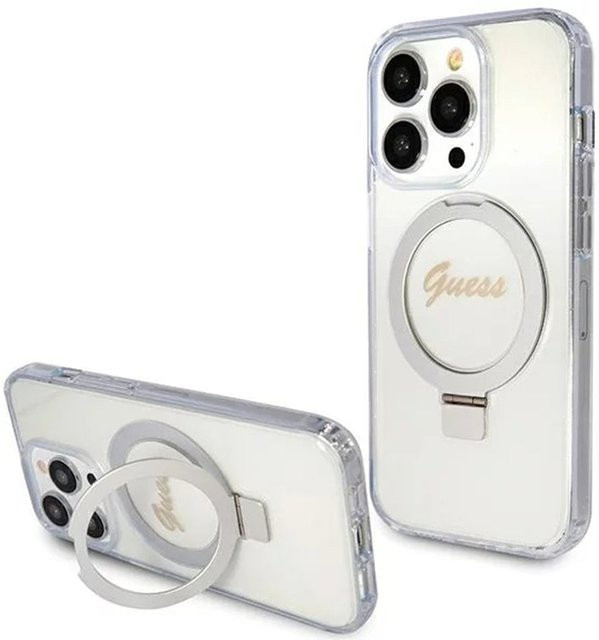 Guess MagSafe Hülle für Apple iPhone 15 Pro mit IML Ring Stand Glitter in Transparent - Bild 1