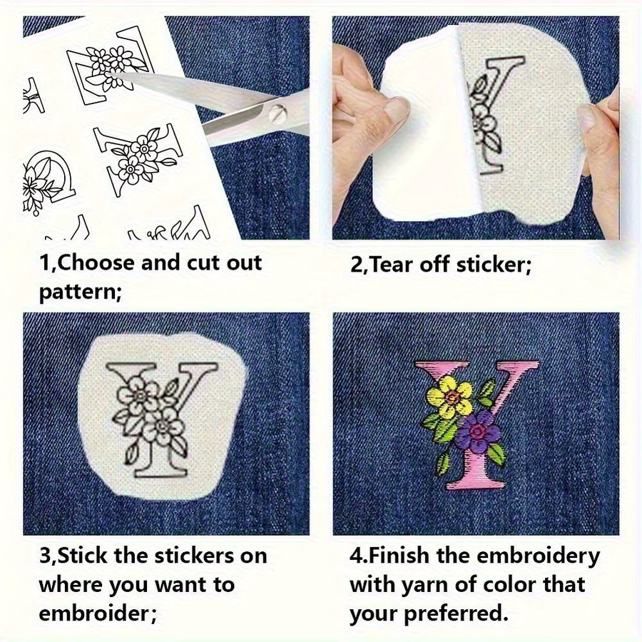 Set mit 4 Stick- und Stichstickmustern aus Papier: Alphabetbuchstaben A-Z und Zahlen 0-9 in Weiß - Bild 2