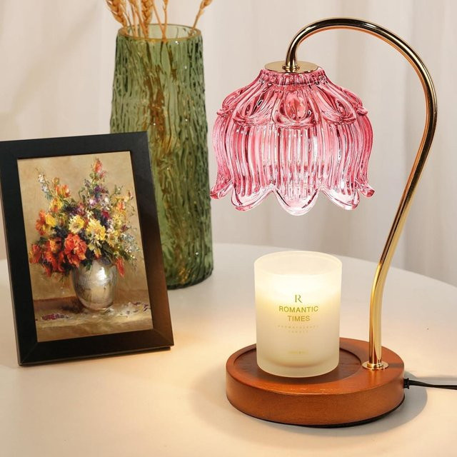 Nordische Glas-Kerzenwärmer-Lampe in Rosa mit Retro-Design für das Schlafzimmer, dimmbar, 50W - Bild 1