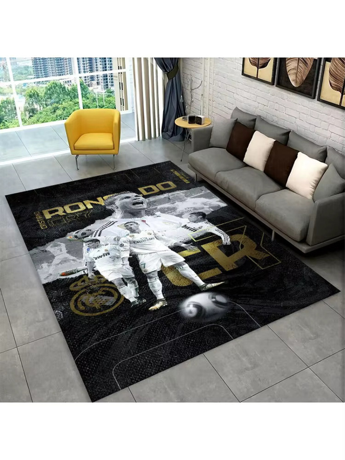 MINISO CR9 Goat R-Ronaldo Fußballstar-Teppich, rutschfeste Bodenmatte für Kinderzimmer, Schlafzimmer und Wohnzimmer, Schwarz, Breite: 60 cm - Bild 2
