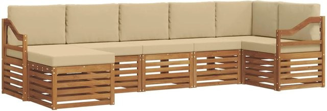vidaXL Sofagarnitur 7-teilig aus Massivholz Akazie in Natur und Beige mit L-Form und Latten-Design - Bild 1
