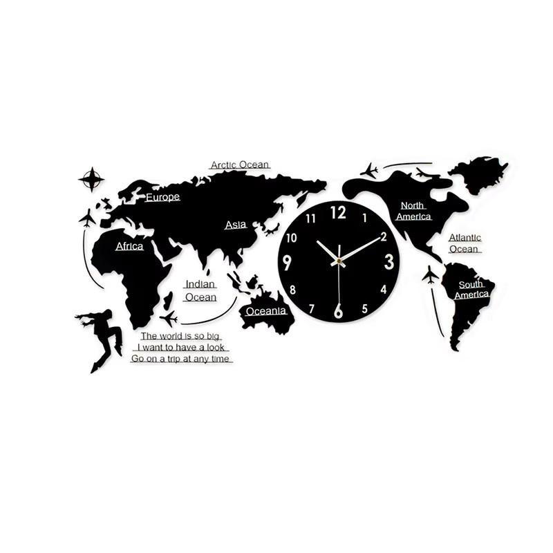 Oeny 3D-Wanduhr Weltkarte in Schwarz mit modernem Design und lautlosem Analog-Uhrwerk - Bild 6