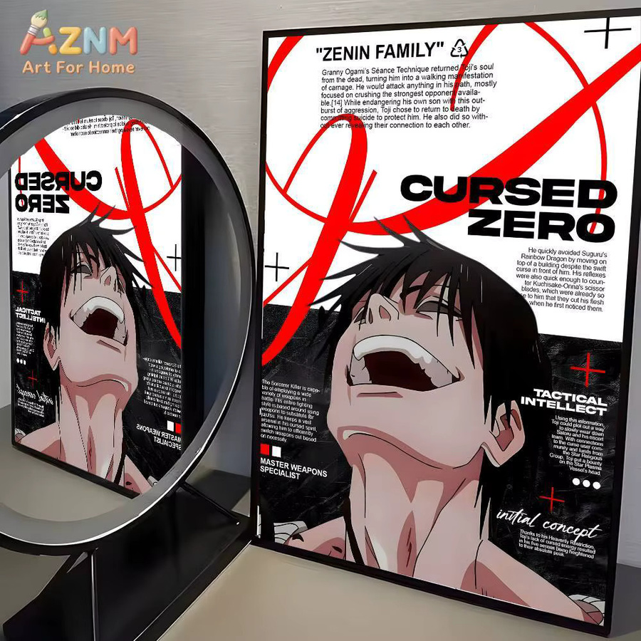 AZNM Jujutsu Kaisen Toji Fushiguro Leinwand-Wandkunst im Cursed Zero-Stil, ungerahmtes Poster, Mehrfarbig - Bild 6