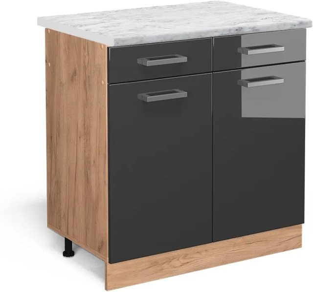 Vicco R-Line Schubladenschrank für die Küche in Anthrazit Hochglanz mit Marmor-Optik, Breite: 80 cm - Bild 1
