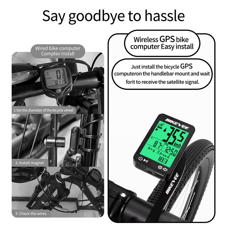 Bikevee Mehrsprachiger GPS-Fahrradcomputer in Schwarz, kabelloser Fahrrad-Kilometerzähler und Tachometer mit multifunktionalem LCD-Bildschirm für Mountainbikes - Bild 5