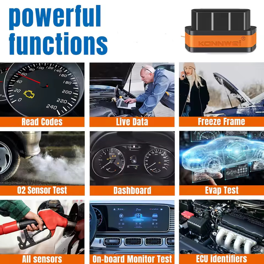 KONNWEI KW901 ELM327 V1.5 Bluetooth 5.0 OBD2 Auto Diagnose Scanner für Android und iOS in Orange - Bild 2