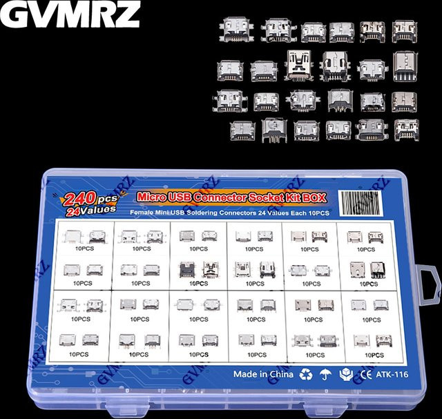 Micro USB Connector Kit mit 24 Modellen für DIY-Lötarbeiten, 240 Teile, Farbe: Silber - Bild 1