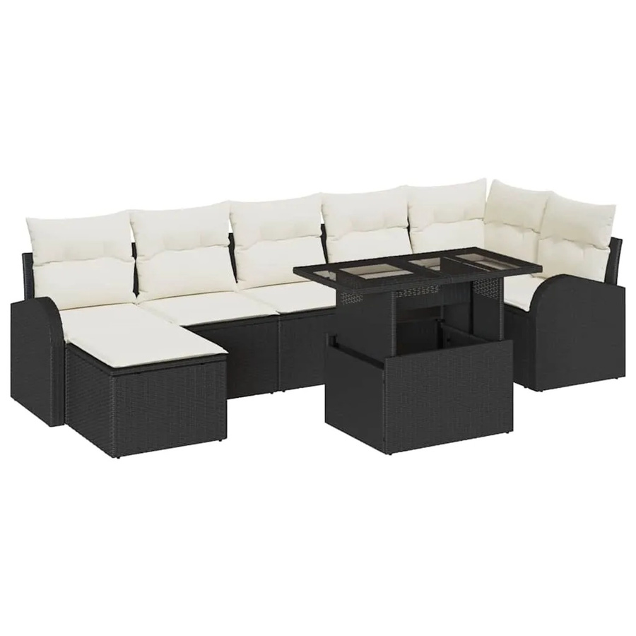 vidaXL Garten-Sofa-Set aus Polyrattan in Schwarz, 8-teiliges L-Shape Lounge-Set mit Tisch, Sitzmöbeln, Fußhockern und integriertem Kissen-Speicher sowie Polsterkissen - Bild 2