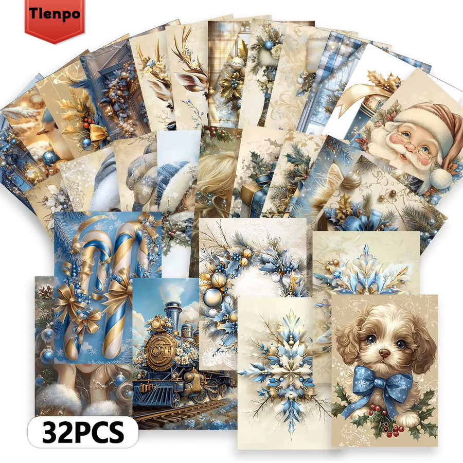 32 Vintage Weihnachtspostkarten in Blau mit Illustrationen für Weihnachten und Halloween aus Papier - Bild 2