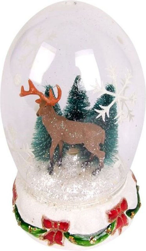 Buri Weihnachts-Schneekugel aus Glas mit Winterlandschaft, Hirsch und Tannenbaum, mehrfarbig und transparent, Höhe: 15 cm, Durchmesser: 8,5 cm - Bild 1