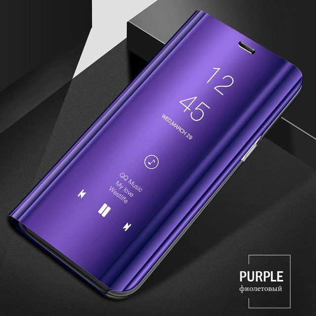 Luxus Spiegel Flip Hülle für Samsung Galaxy S8 S9 S10 S20 S21 S22 S23 S24 Ultra Plus FE 5G stoßfeste Panzerabdeckung in Transparent Purple - Bild 1