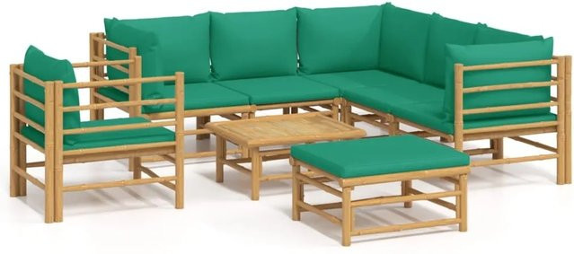 vidaXL 8-tlg Garten-Lounge-Set aus geöltem Bambus mit grünen Kissen Modell 3 - Bild 1