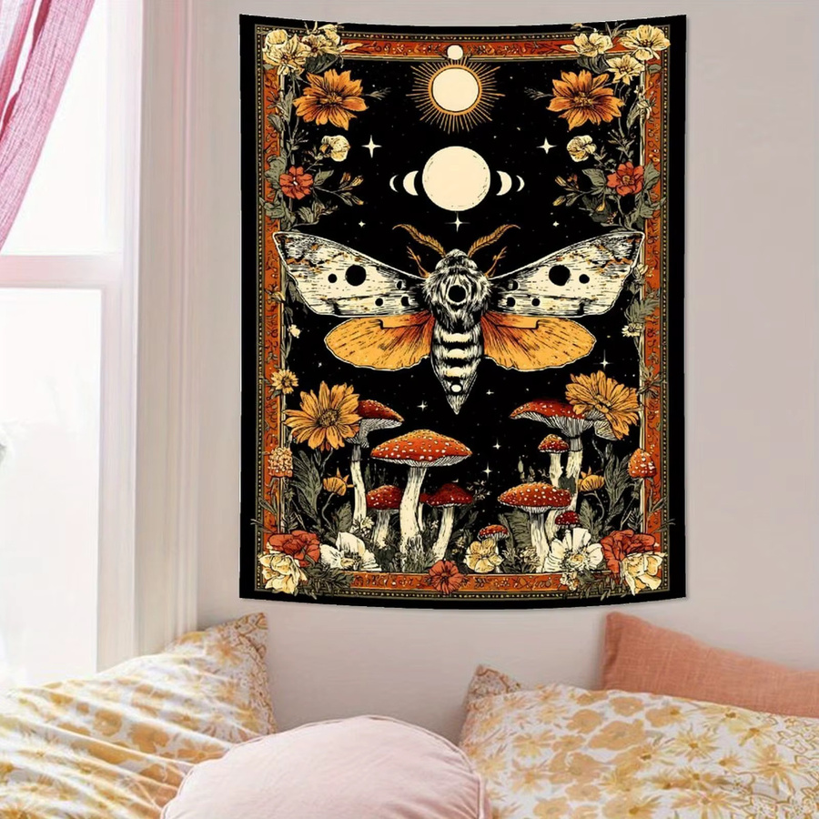 VIKAMA Retro Wandteppich mit Tarot, Motten und Mondphasen in Multicolour, mystischer Wandbehang für dein Schlafzimmer oder Wohnzimmer, B/H: 60 x 40 cm - Bild 2