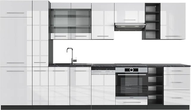 Vicco Fame-Line Küchenzeile in Weiß Hochglanz und Anthrazit, Breite: 355 cm, moderne Küchenzeile ohne Elektrogeräte - Bild 1