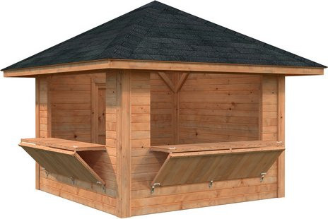 Marktstand PALMAKO Bianca Set 105 aus Fichtenholz in Braun mit Pyramidendach, B/T/H: 300 x 300 x 319 cm - Bild 1