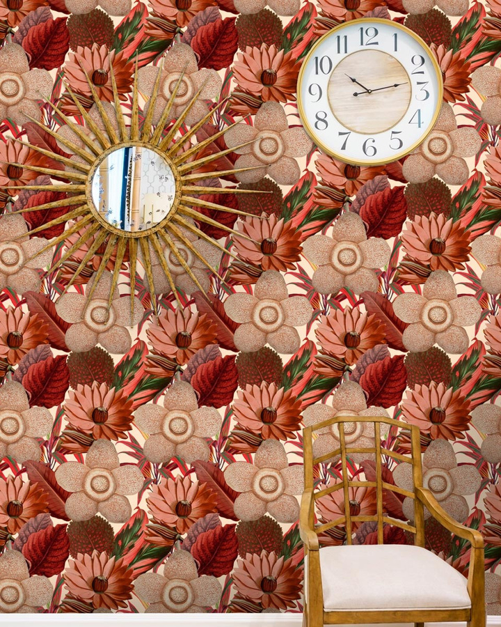 MINDTHEGAP Fototapete Water Lilies in Cream und Rot mit floralem Art Nouveau Design - Bild 1