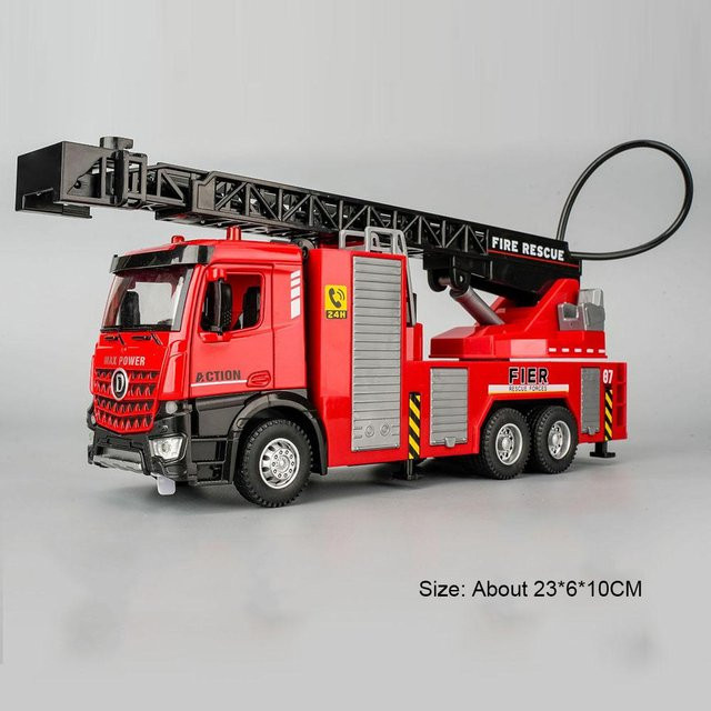Linyi toy car Drehleiter Wassertankwagen Raketenwerfer LKW Modell, 1:32, Metall, Sound, Licht, ab 14 Jahren - Bild 1