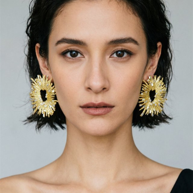 Nunqiao Ohrringe, Metall-Legierung, Gold, Kristall, Sonnenblumen, Damen - Bild 1