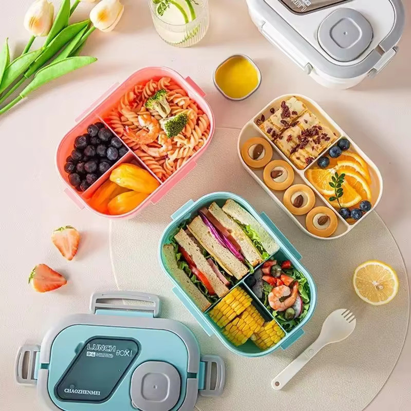 Untior Tragbare Bento-Box aus Weizenstroh mit 4 Fächern, Blau, Auslaufsicher, Mikrowellen- und Spülmaschinenfest - Bild 2