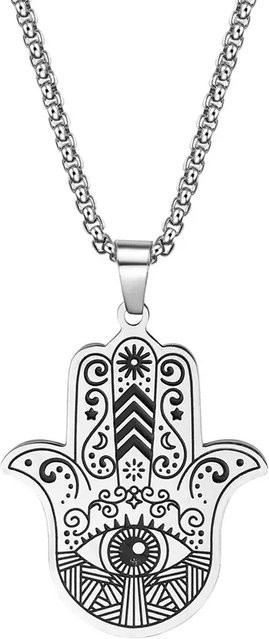konminry Halskette Edelstahl, Hamsa Hand Anhänger, Silber, Unisex - Bild 1
