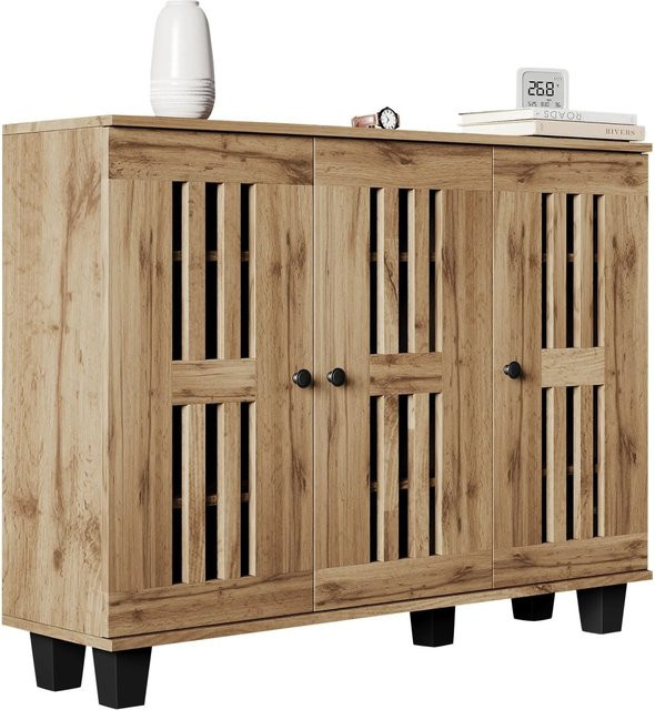 okwish Seitenschrank für dein Wohnzimmer mit 3 Türen und 8 Ablagefächern in Natur, B/H/T: 120 x 92 x 32 cm - Bild 1