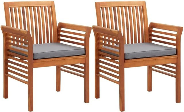 vidaXL Garten-Essstühle aus Akazie Massivholz mit Sitzpolstern, 2er Set, Braun und Dunkelgrau - Bild 1